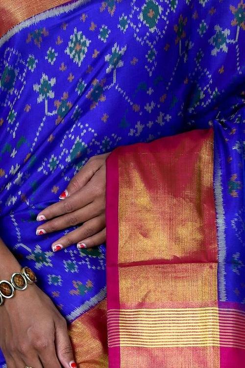 Blue and Pink Patola Saree