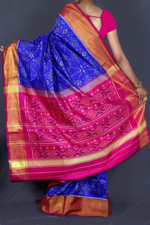 Blue and Pink Patola Saree