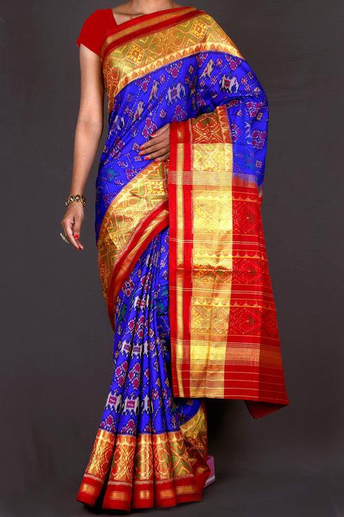 Blue and Red Patola Saree