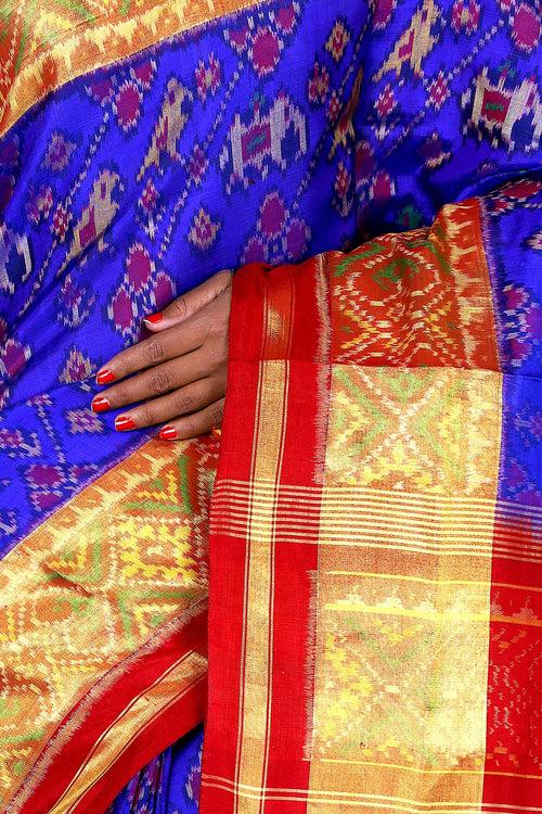 Blue and Red Patola Saree