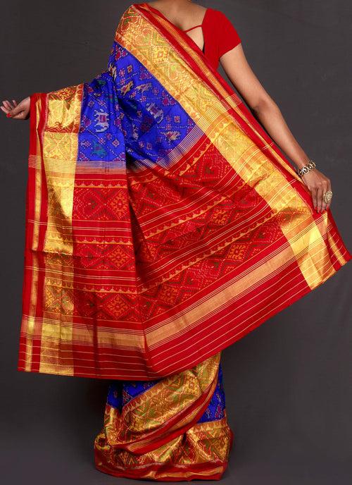 Blue and Red Patola Saree