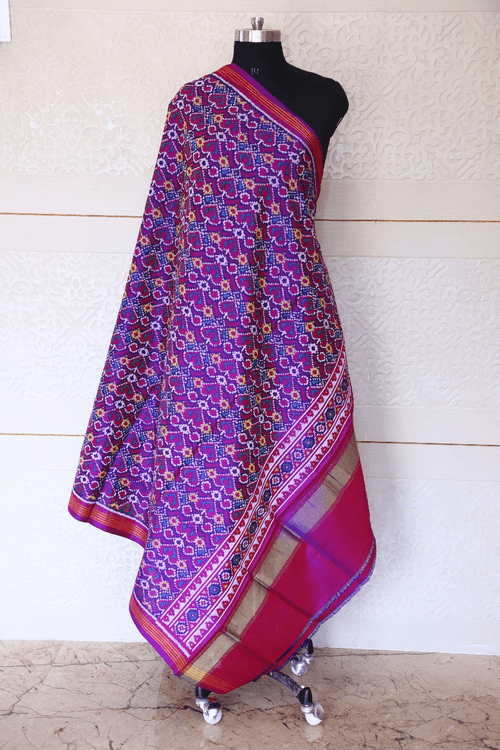 semi double ikat dupatta in Red and purple colour with fancy design