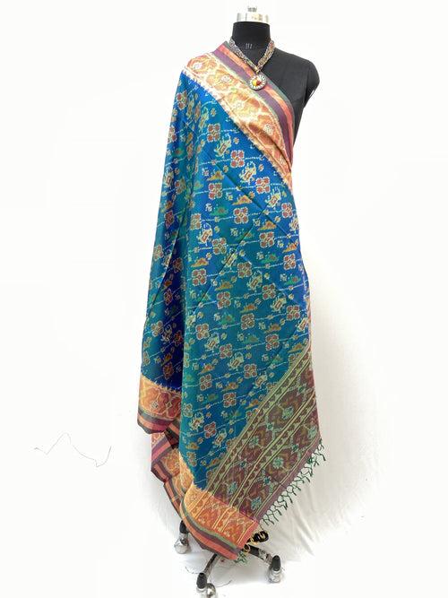 Traditional lehriya Hathipopat design in Green and Blue combination