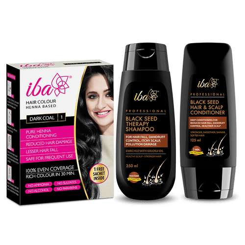 Iba Black Seed Therapy Shampoo + Conditioner + Hair Color- Dark Coal Combo