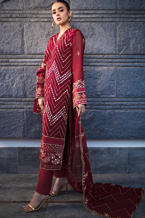 Maroon Georgette Mirror Work Pakistani Salwar Kameez With Heavy Work Dupatta