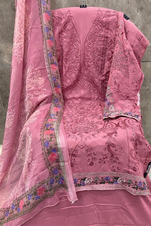 Baby Pink Heavy Rayon Pakistani Salwar Kameez With Beautiful Chiffon Digital Printed Dupatta