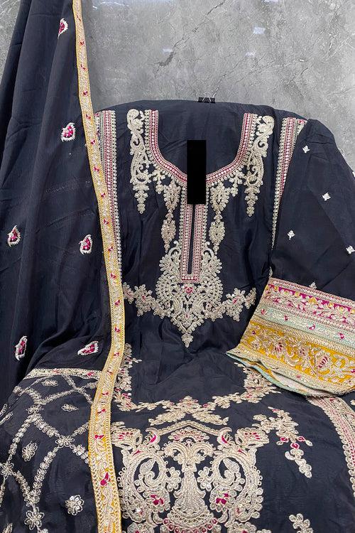 Black Embroidered Wedding Wear Pakistani Palazzo Salwar Kameez With Attractive Dupatta