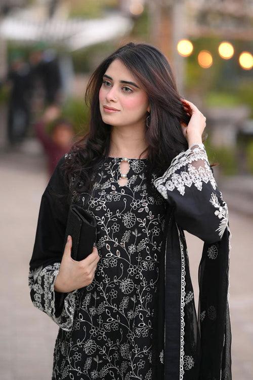 Black & White Rayon Pakistani Salwar Kameez With Beautiful Attractive Dupatta Work