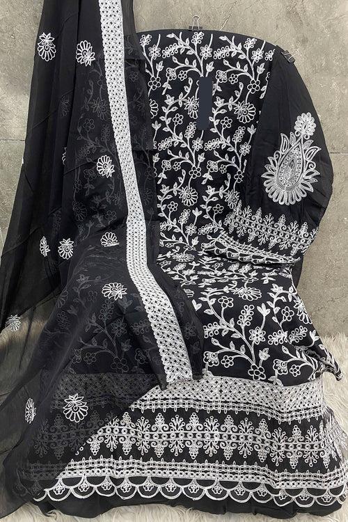 Black & White Rayon Pakistani Salwar Kameez With Beautiful Attractive Dupatta Work