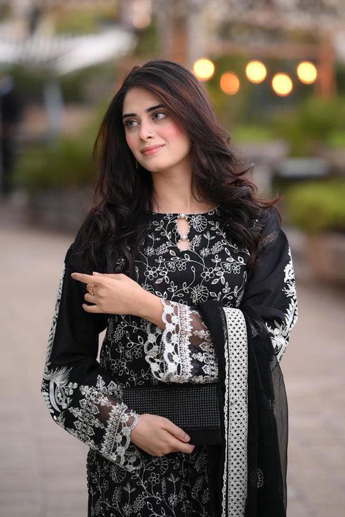 Black & White Rayon Pakistani Salwar Kameez With Beautiful Attractive Dupatta Work