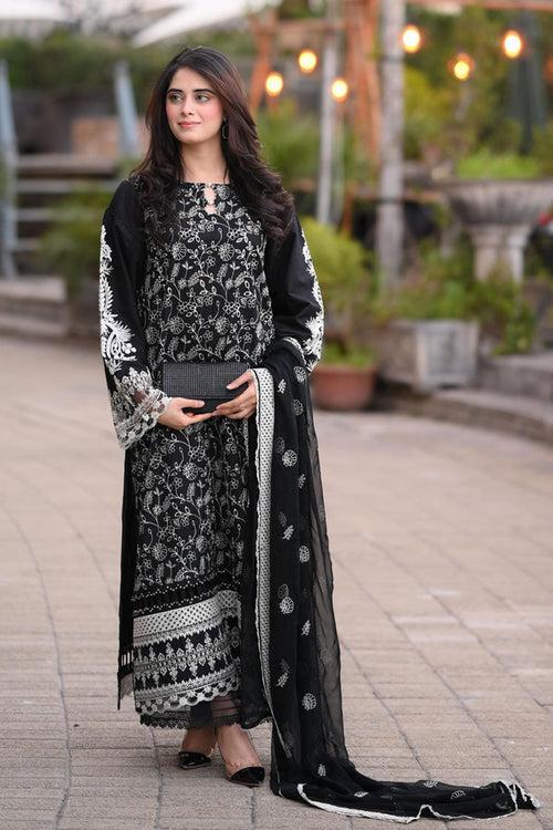 Black & White Rayon Pakistani Salwar Kameez With Beautiful Attractive Dupatta Work