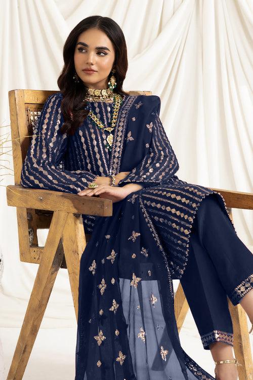 Blue Full Embroidered Georgette Pakistani Salwar Kameez With Beautiful Dupatta Work