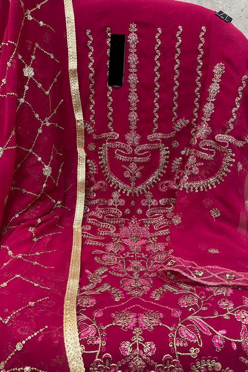 Dark Pink Pakistani Salwar Kameez In Golden Embroidery With Good Looking Dupatta