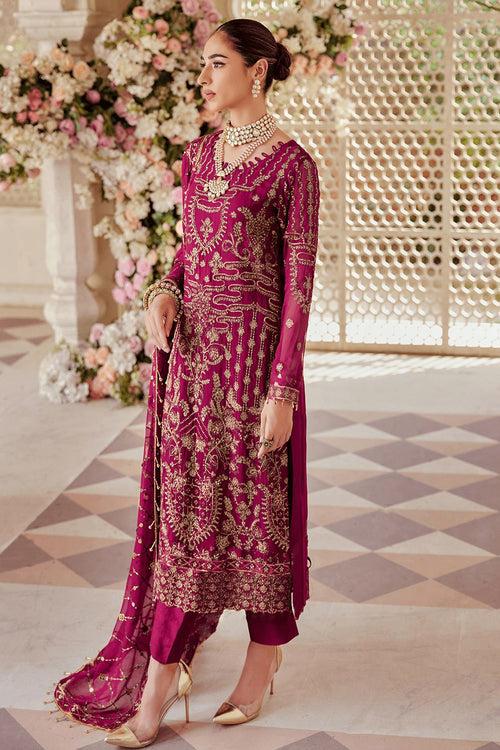 Dark Pink Pakistani Salwar Kameez In Golden Embroidery With Good Looking Dupatta