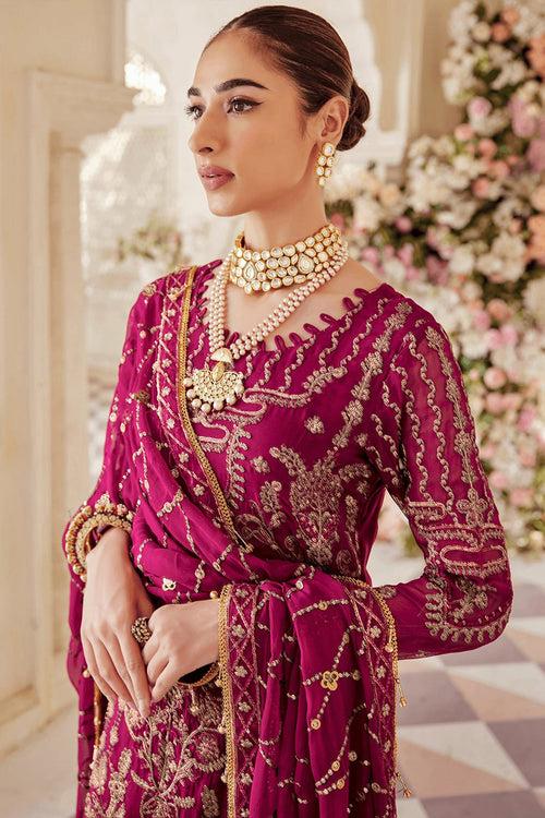 Dark Pink Pakistani Salwar Kameez In Golden Embroidery With Good Looking Dupatta