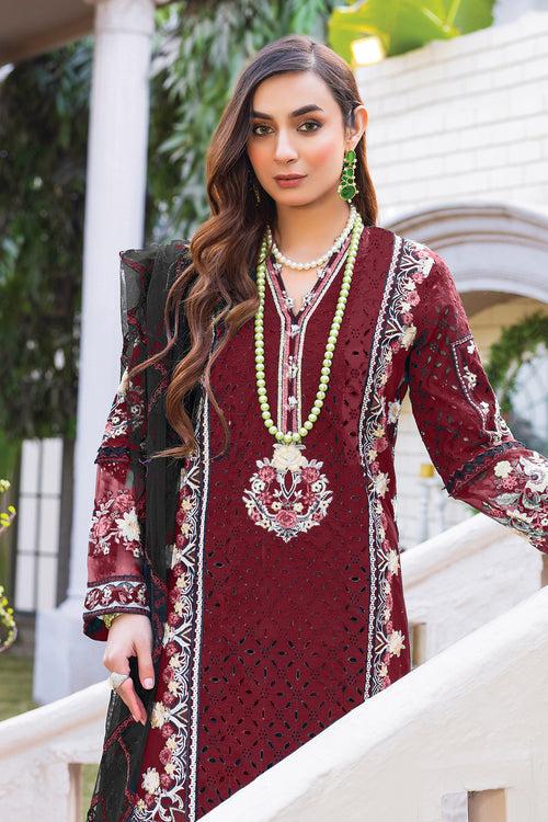 Elegant Red Pakistani Salwar Kameez With Heavy Net Contrast Dupatta