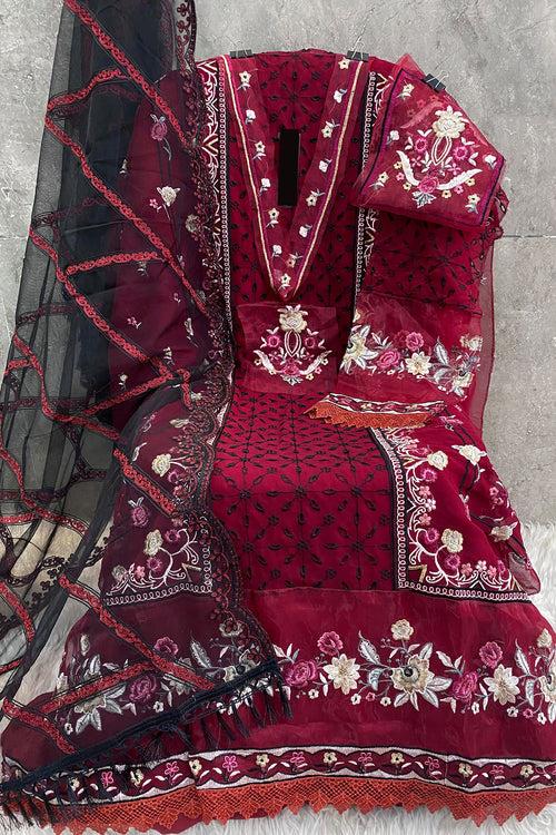 Elegant Red Pakistani Salwar Kameez With Heavy Net Contrast Dupatta