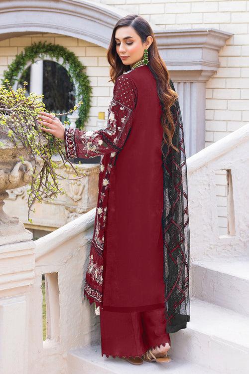 Elegant Red Pakistani Salwar Kameez With Heavy Net Contrast Dupatta