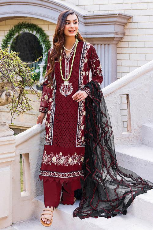 Elegant Red Pakistani Salwar Kameez With Heavy Net Contrast Dupatta