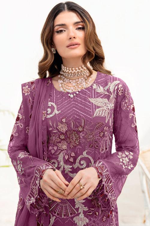 Festive Wear Purple Pakistani Salwar Kameez With Lovely Embroidery Dupatta Work