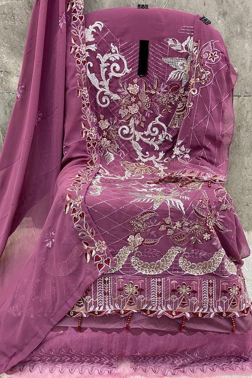 Festive Wear Purple Pakistani Salwar Kameez With Lovely Embroidery Dupatta Work