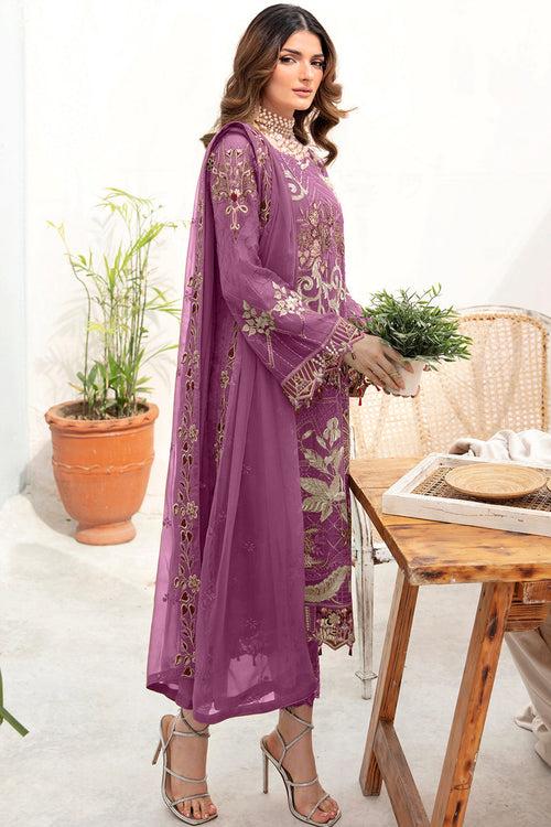 Festive Wear Purple Pakistani Salwar Kameez With Lovely Embroidery Dupatta Work