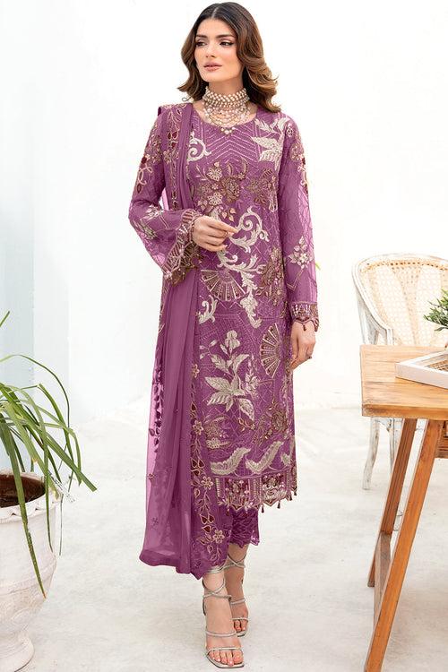 Festive Wear Purple Pakistani Salwar Kameez With Lovely Embroidery Dupatta Work