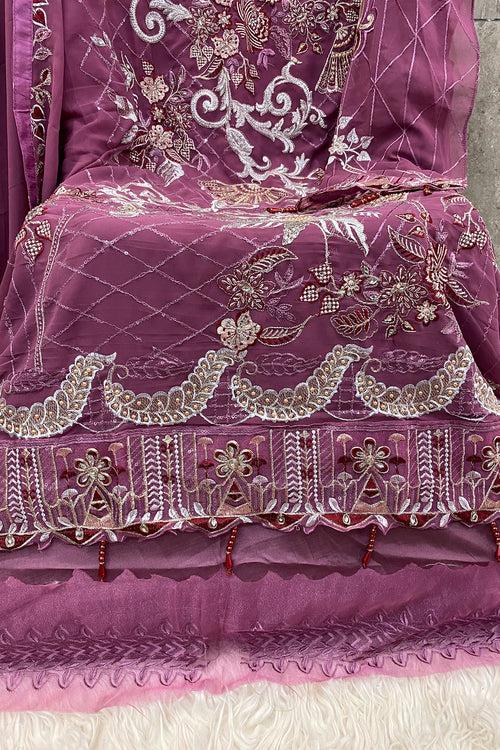 Festive Wear Purple Pakistani Salwar Kameez With Lovely Embroidery Dupatta Work