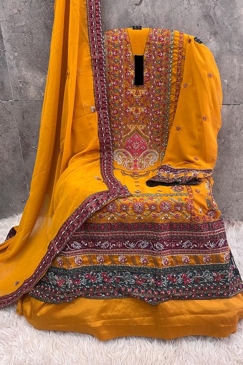 Haldi Outfit Georgette Embroidered Pakistani Salwar Kameez With Stylish Embroidery Dupatta