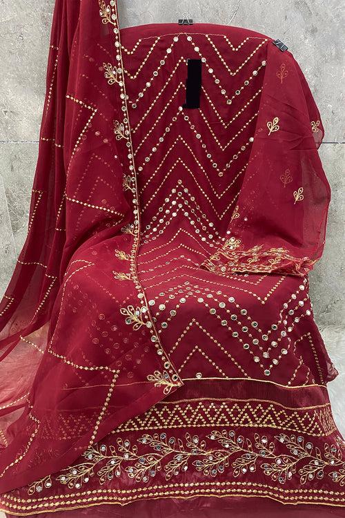 Maroon Georgette Mirror Work Pakistani Salwar Kameez With Heavy Work Dupatta