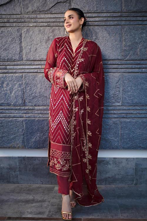 Maroon Georgette Mirror Work Pakistani Salwar Kameez With Heavy Work Dupatta