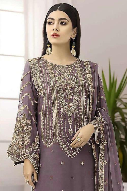 New Collection Pakistani Salwar Kameez Mint Lavender With Heavy Flower Embroidery Dupatta