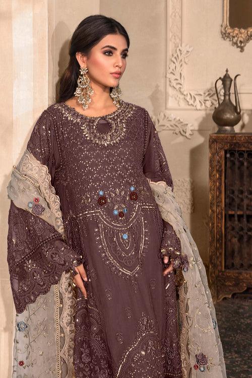 Organza Fabric Pakistani Salwar Kameez Light Wine Color With Heavy Embroidery Work Dupatta