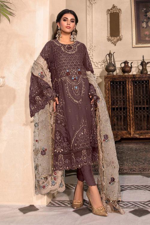 Organza Fabric Pakistani Salwar Kameez Light Wine Color With Heavy Embroidery Work Dupatta