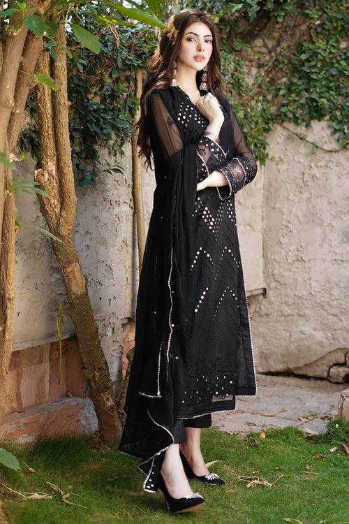 Pakistani Salwar Kameez Full Dress Mirror Work Black With Beautiful Embroidery Dupatta