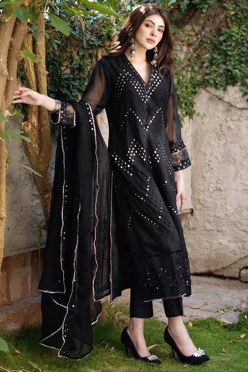 Pakistani Salwar Kameez Full Dress Mirror Work Black With Beautiful Embroidery Dupatta