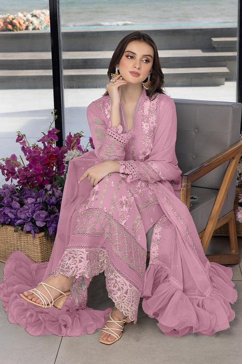 Baby Pink Georgette Pakistani Salwar Kameez With Flair Net Dupatta