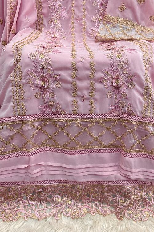 Baby Pink Georgette Pakistani Salwar Kameez With Flair Net Dupatta