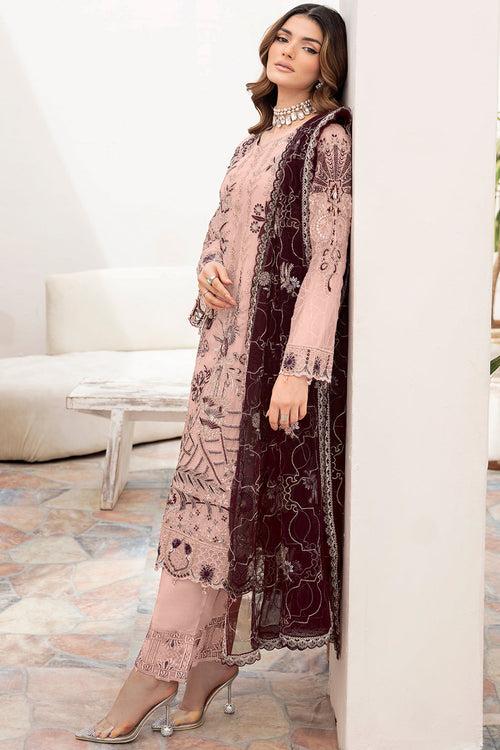 Peach Embroidered Georgette Pakistani Salwar Kameez With Attractive Contrast Dupatta