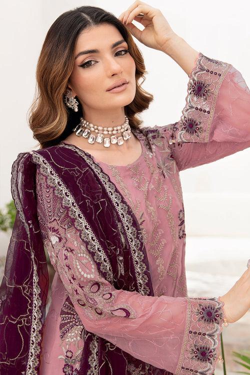 Pink Embroidered Georgette Pakistani Salwar Kameez With Attractive Contrast Dupatta