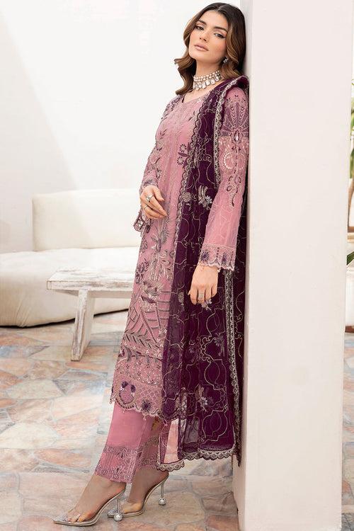 Pink Embroidered Georgette Pakistani Salwar Kameez With Attractive Contrast Dupatta