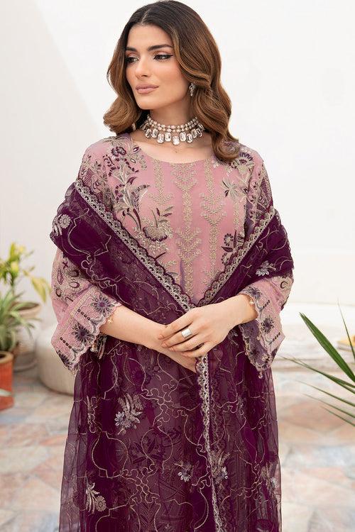 Pink Embroidered Georgette Pakistani Salwar Kameez With Attractive Contrast Dupatta