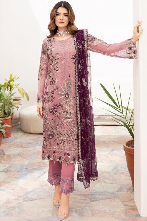 Pink Embroidered Georgette Pakistani Salwar Kameez With Attractive Contrast Dupatta