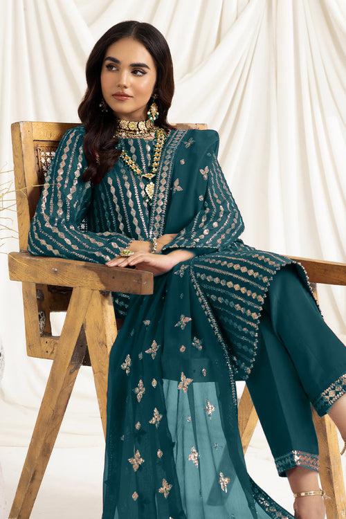 Rama Full Embroidered Georgette Pakistani Salwar Kameez With Beautiful Dupatta Work