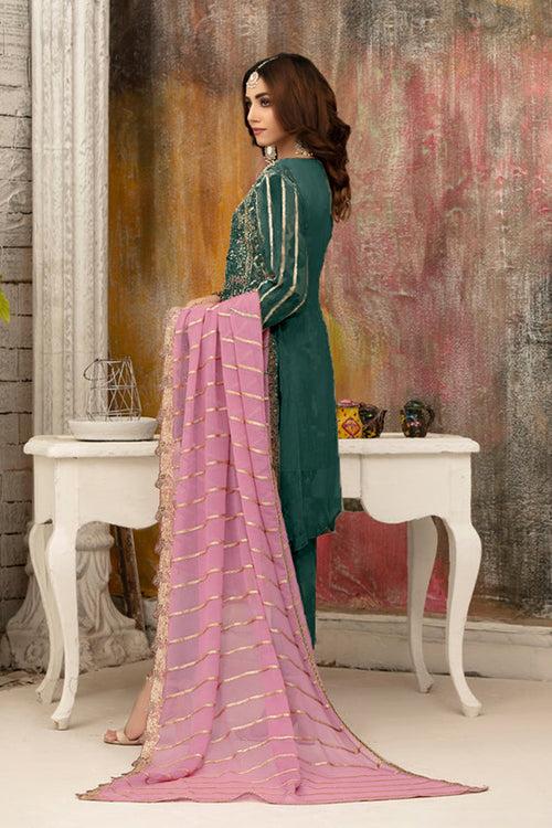 Rama Mirror Work Full Embroidered Pakistani Salwar Kameez With Attractive Contrast Dupatta