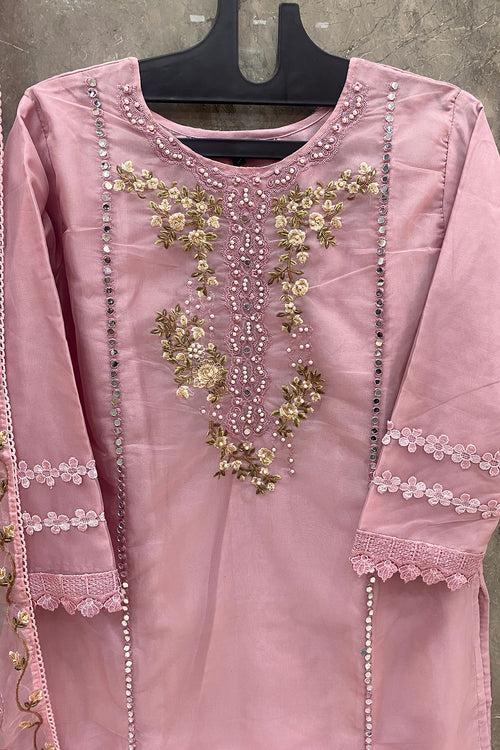 Ready To Wear Baby Pink Premium Organza Pakistani Salwar Kameez With Attractive Dupatta Work