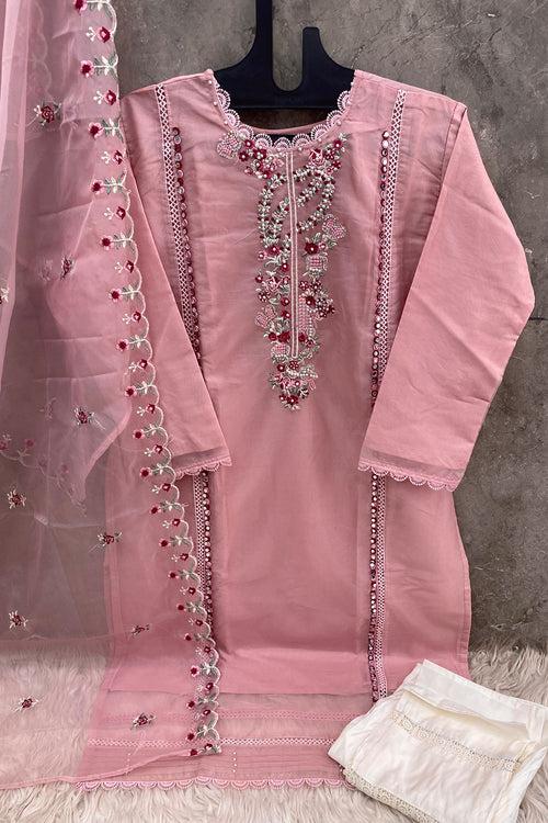 Ready To Wear Tunic Pakistani Salwar Kameez Teal Pink With Beautiful Dupatta Work