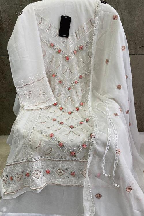 White Color Heavy Handwork Pakistani Style Salwar Suit