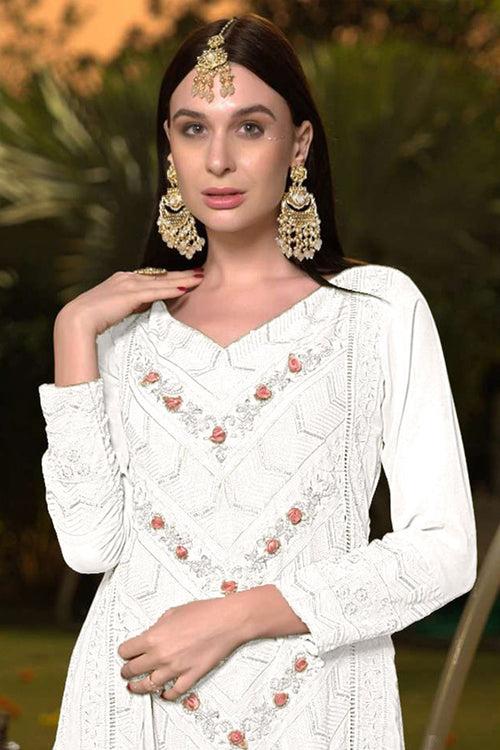 White Color Heavy Handwork Pakistani Style Salwar Suit