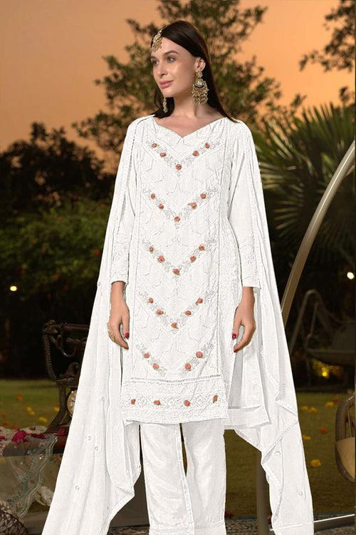 White Color Heavy Handwork Pakistani Style Salwar Suit